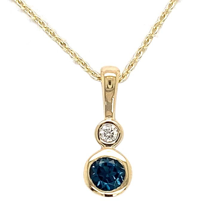 Diamond and Blue Topaz 45cm Necklace with 0.03ct Diamond in 9K Yellow Gold