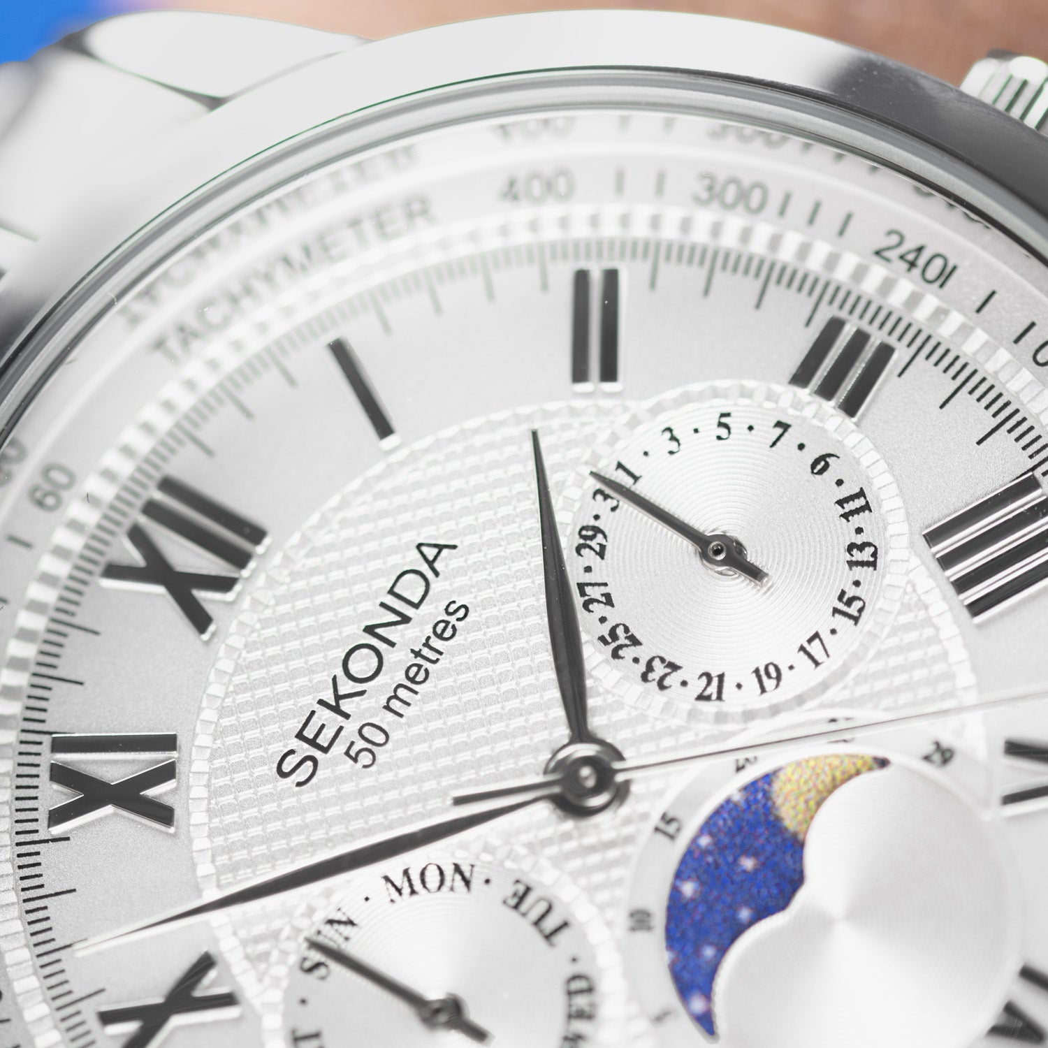 Sekonda Armstrong Moonphase 40mm Mens Stainless Steel Silver Watch