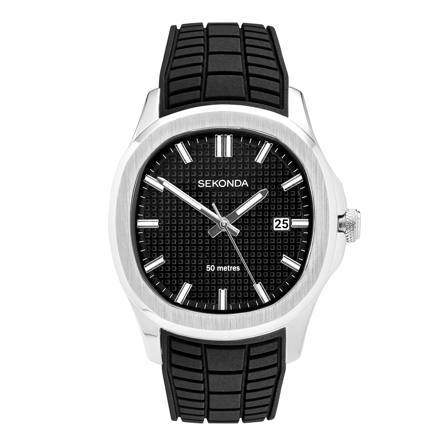Sekonda Octaire Mens Black Dial 40mm Watch With Rubber Strap