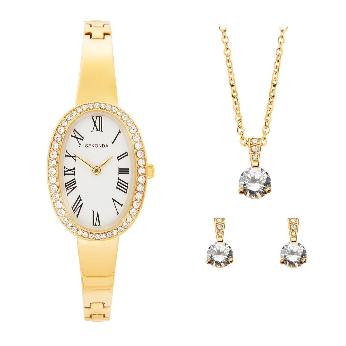 Sekonda Bellamy Crystal White Dial 23mm Womens Watch Gift Set Gold SK49078