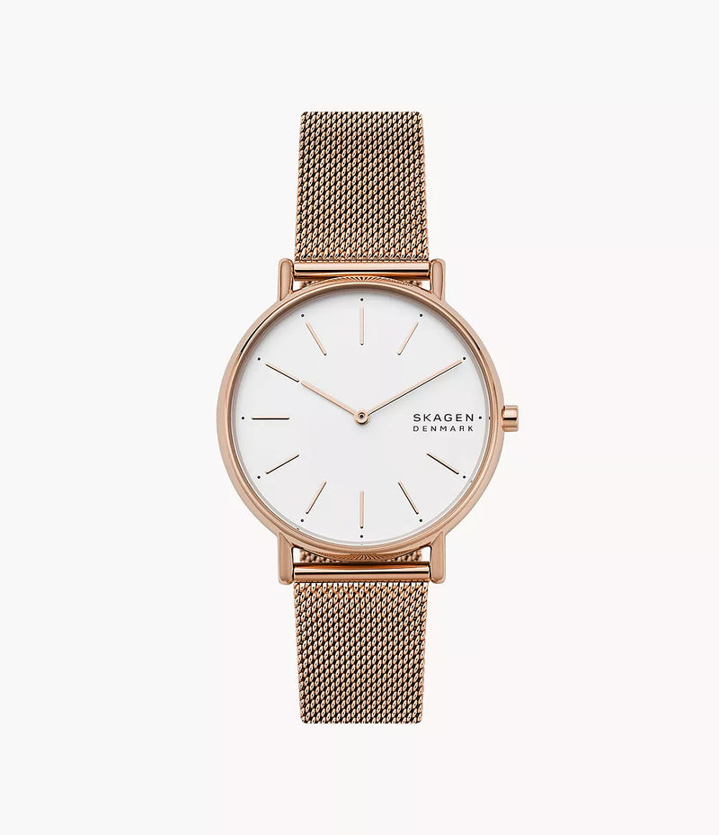 Elegant Skagen Signatur Rose-Tone Mesh Band Watch SKW2784