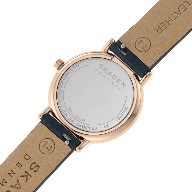 Skagen Signatur Lille Minimalist Rose-Tone Women's Watch with Navy Strap SKW2838