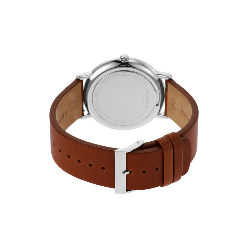 Skagen Men's Signatur Blue Dial Watch with Quick-Release Brown Leather Strap SKW6355