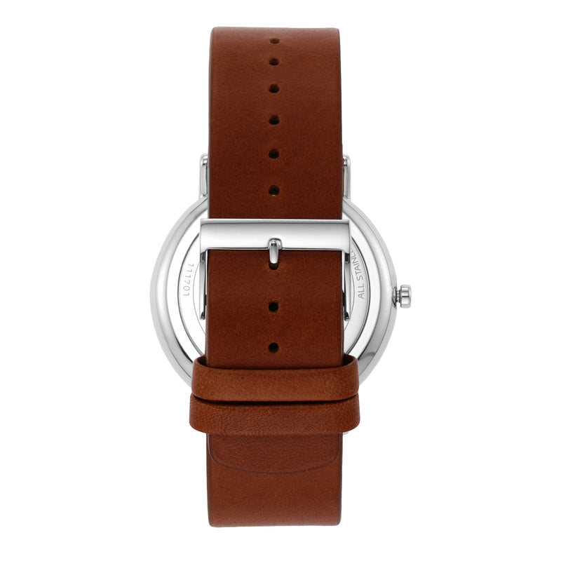 Skagen Men's Signatur Blue Dial Watch with Quick-Release Brown Leather Strap SKW6355