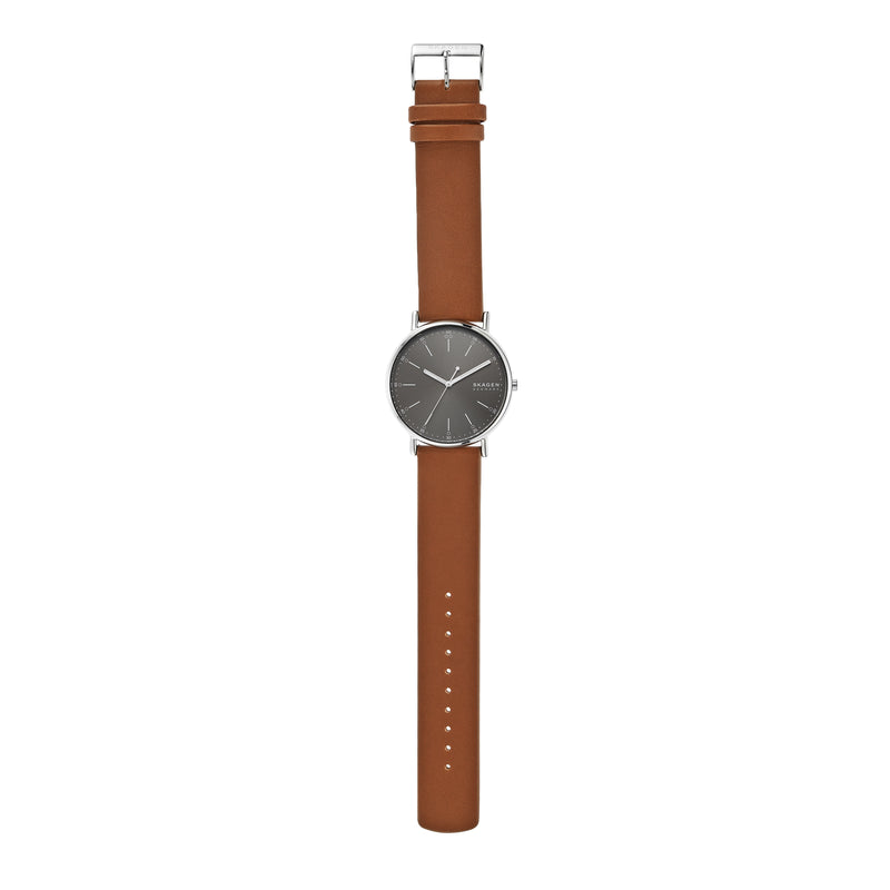 Skagen Signatur Men's Watch with Quartz Movement and Brown Leather Strap SKW6578