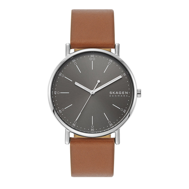 Skagen Signatur Men's Watch with Quartz Movement and Brown Leather Strap SKW6578