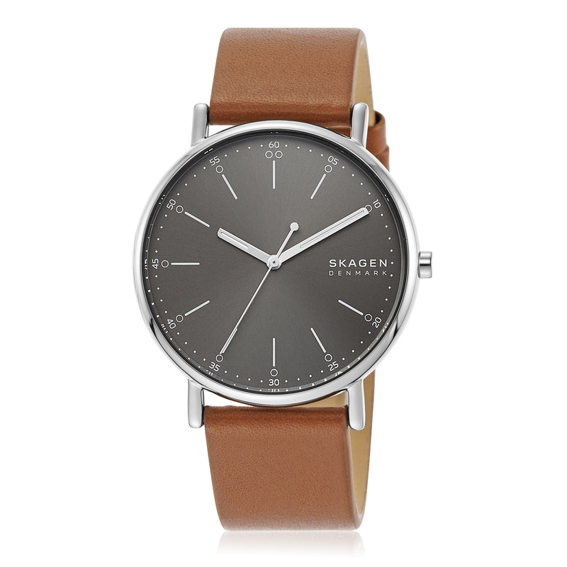 Skagen Signatur Men's Watch with Quartz Movement and Brown Leather Strap SKW6578