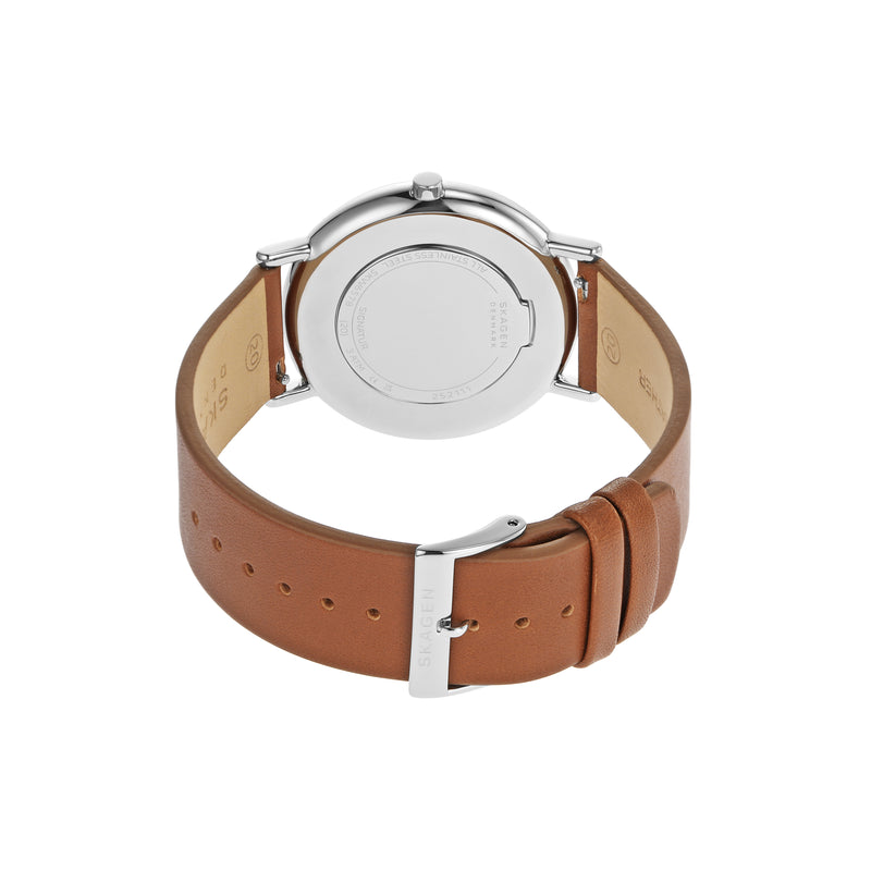 Skagen Signatur Men's Watch with Quartz Movement and Brown Leather Strap SKW6578