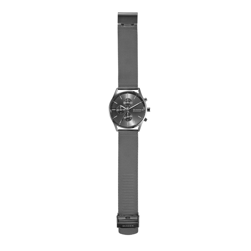 Sophisticated Skagen Holst Chronograph Watch SKW6608 in Gunmetal Steel-Mesh with 30M Water Resistance