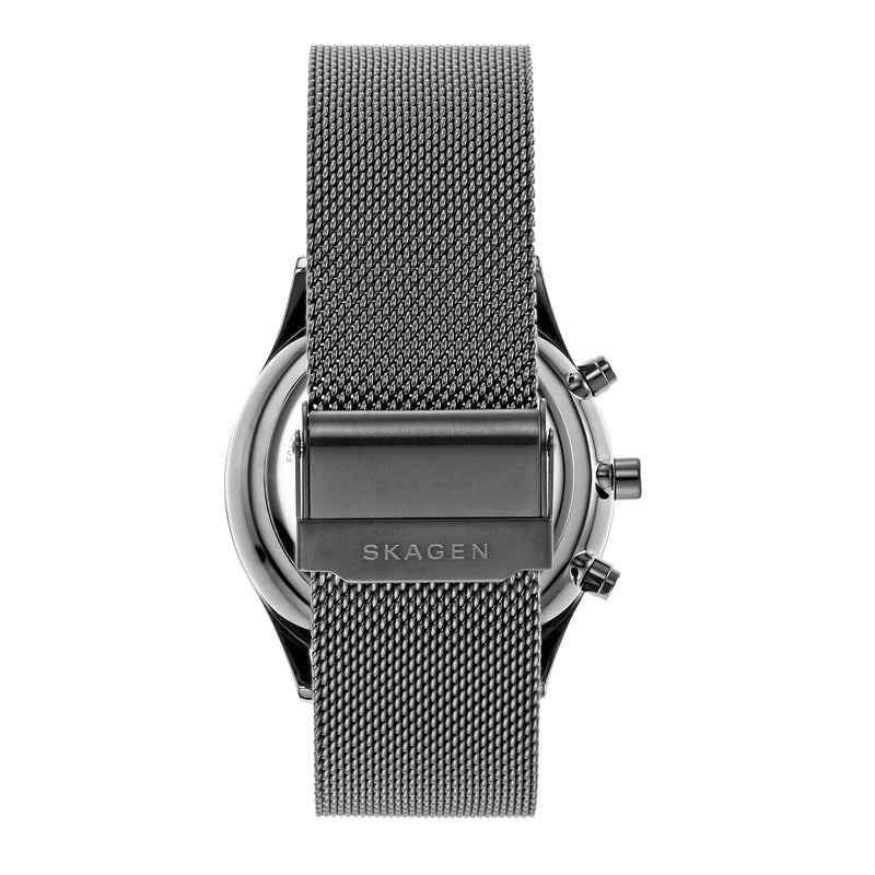 Sophisticated Skagen Holst Chronograph Watch SKW6608 in Gunmetal Steel-Mesh with 30M Water Resistance