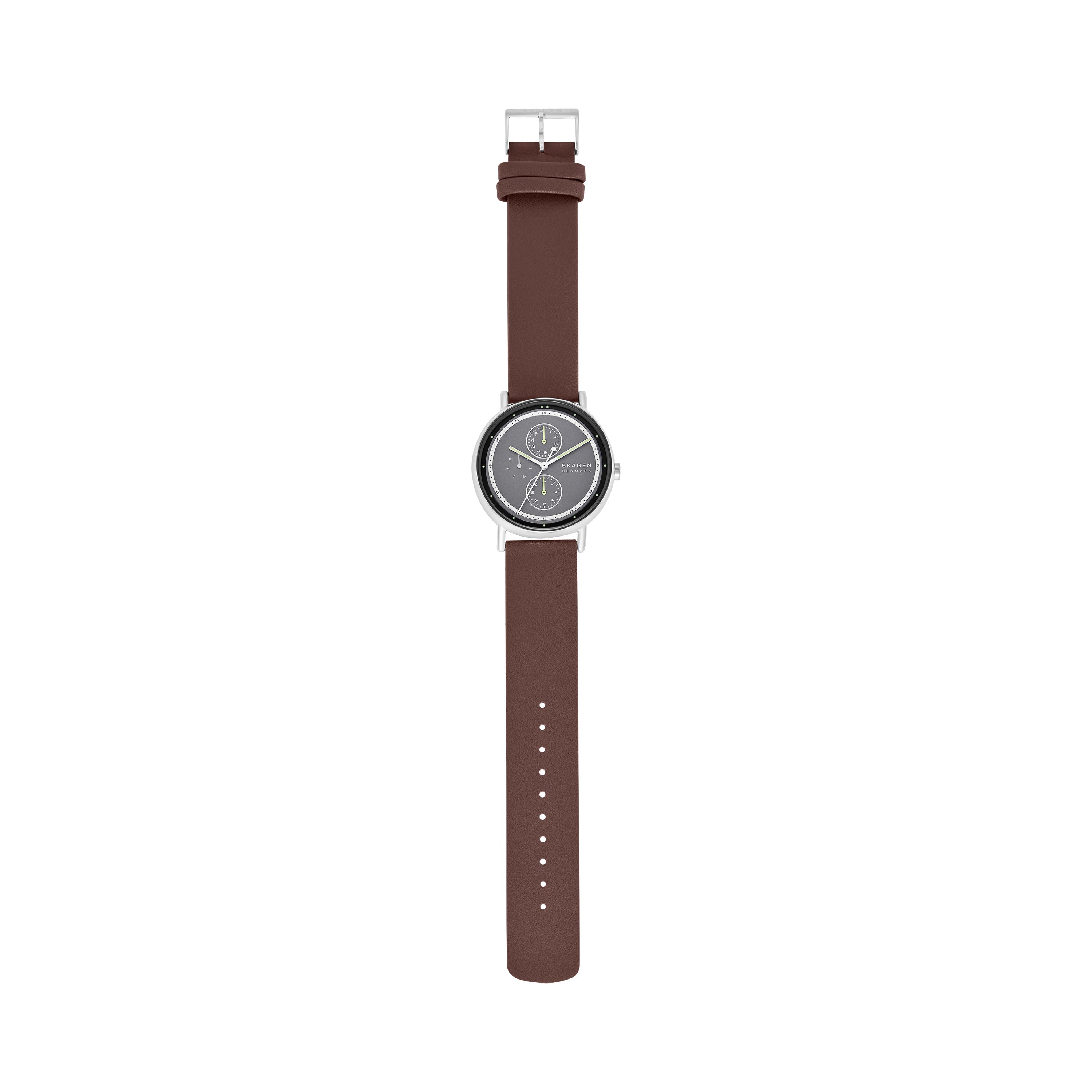 Skagen Signatur Gray Dial Brown Leather Strap Watch SKW6941