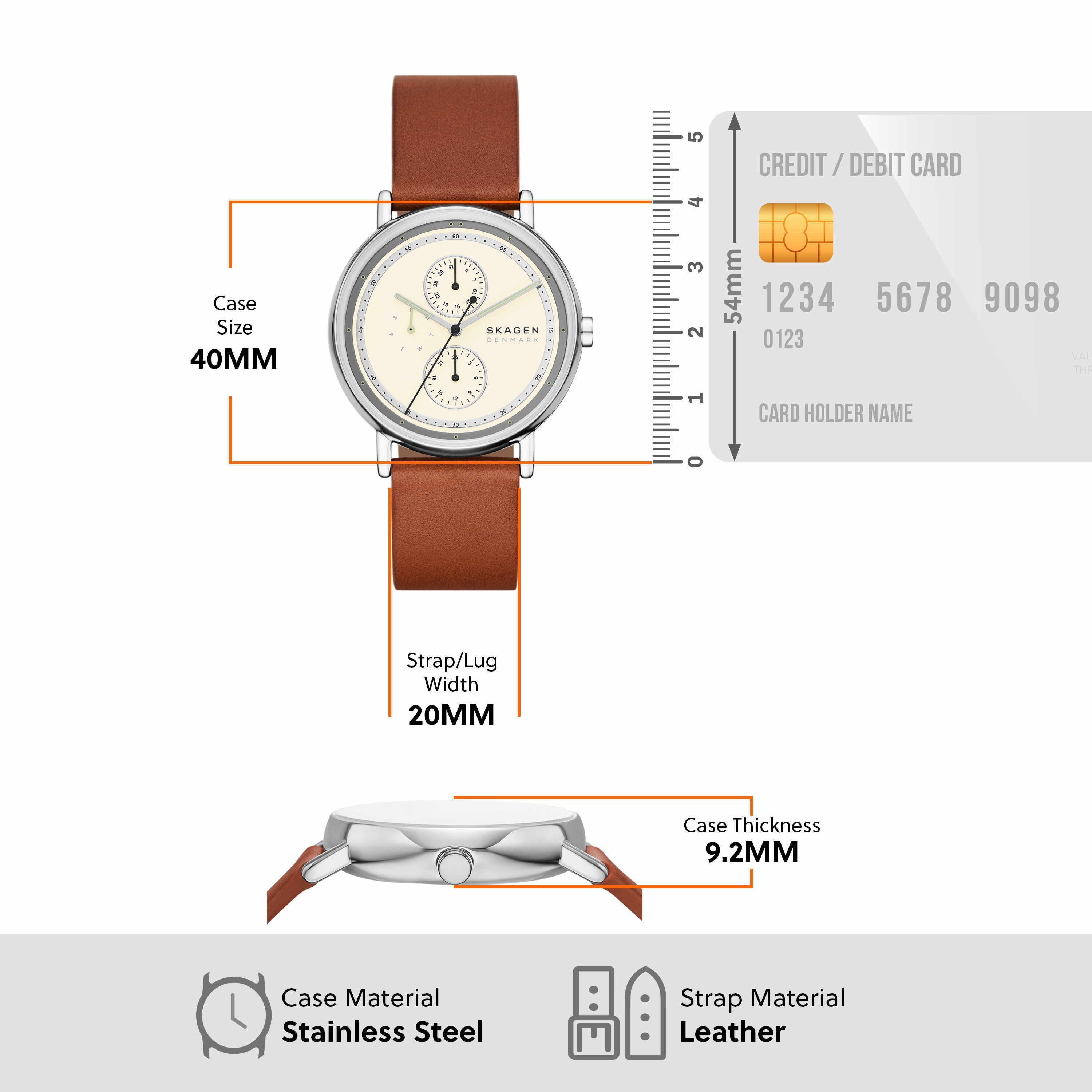 Skagen Signatur Cream Dial Brown Leather Strap Watch SKW6942