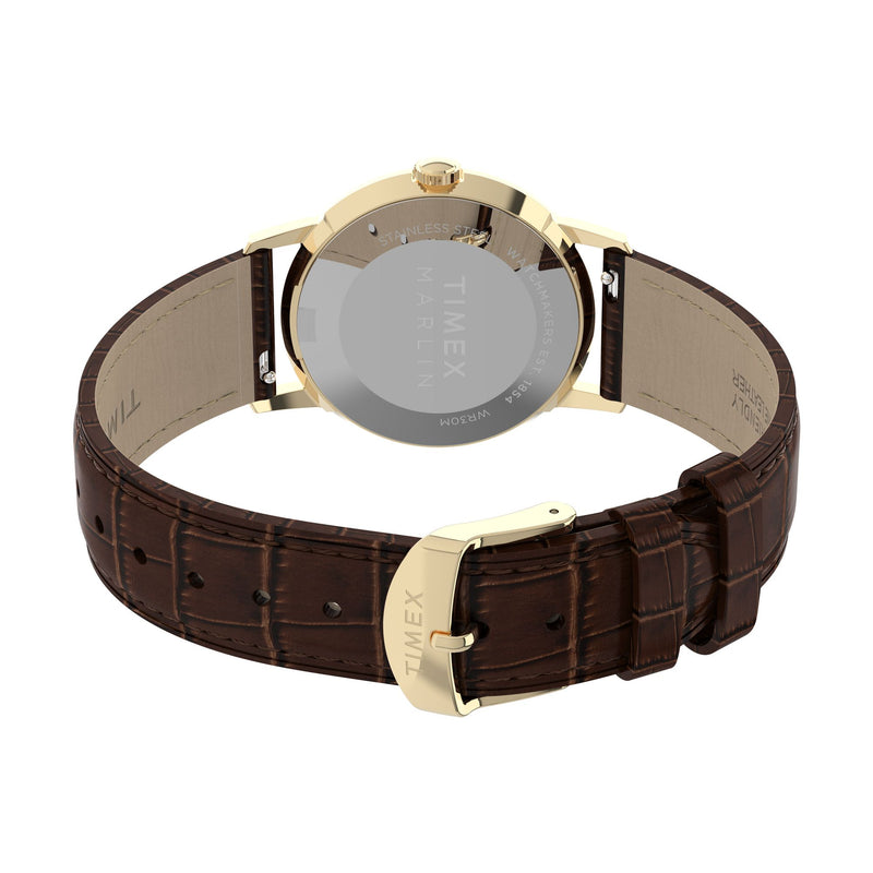 Timex Marlin Quartz Green Dial 34mm Leather Strap Watch TW2Y37800