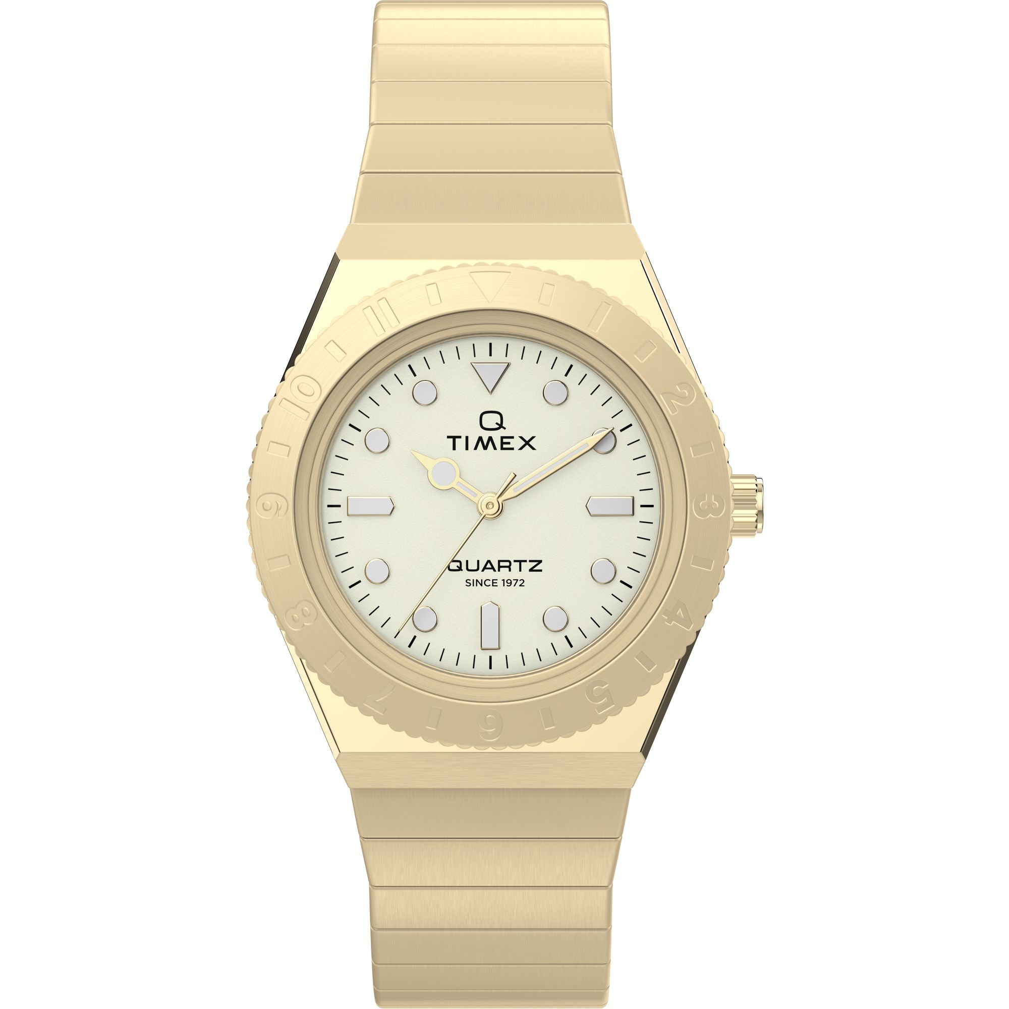 Timex Q Time 30mm Gold Dial and Expansion Band Women's Watch TW2W57500
