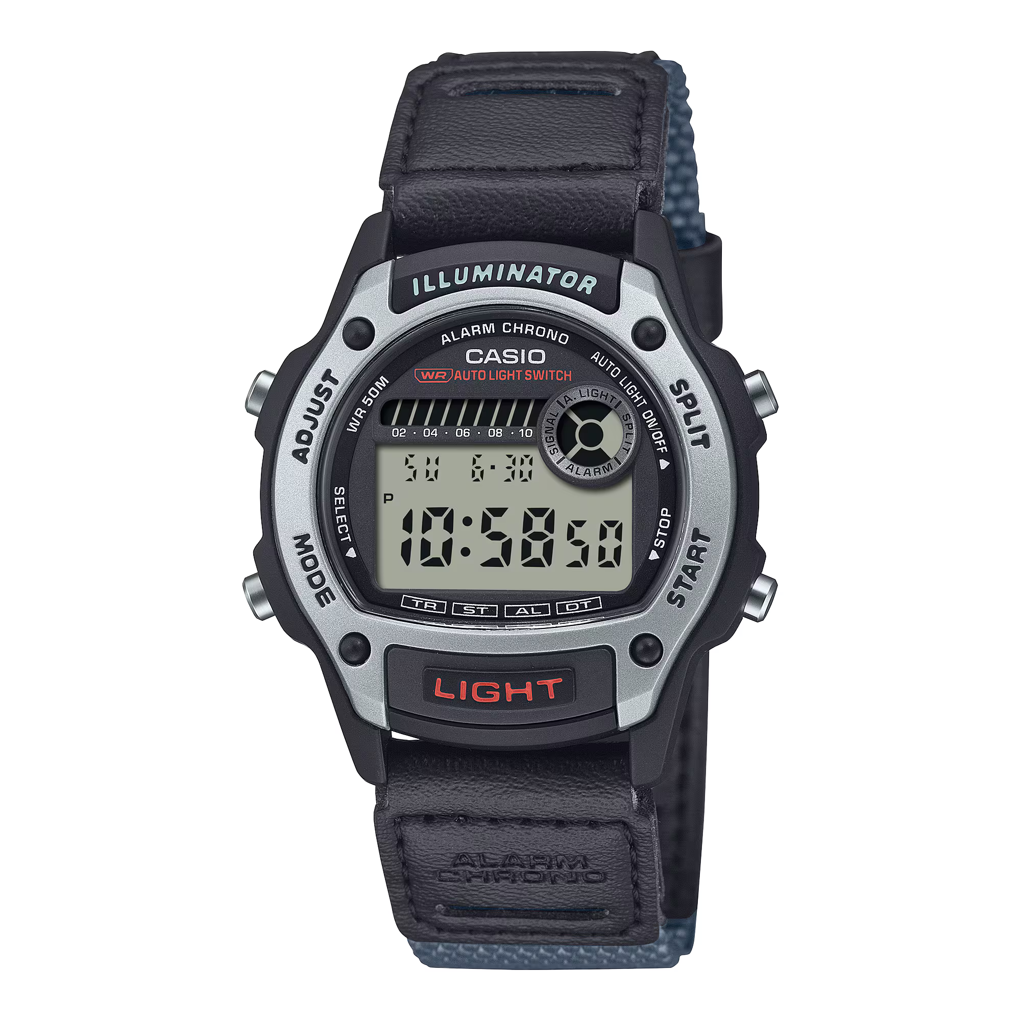 Casio Digital Mid Sized Watch Black Nylon Band Grey Accents W220HF-8A