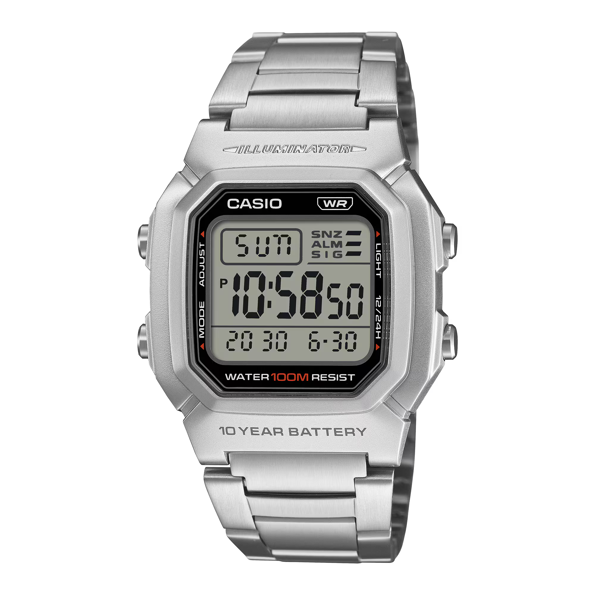 Casio Digital Silver Stainless Steel Band  Resin Case Watch W800HD-1A