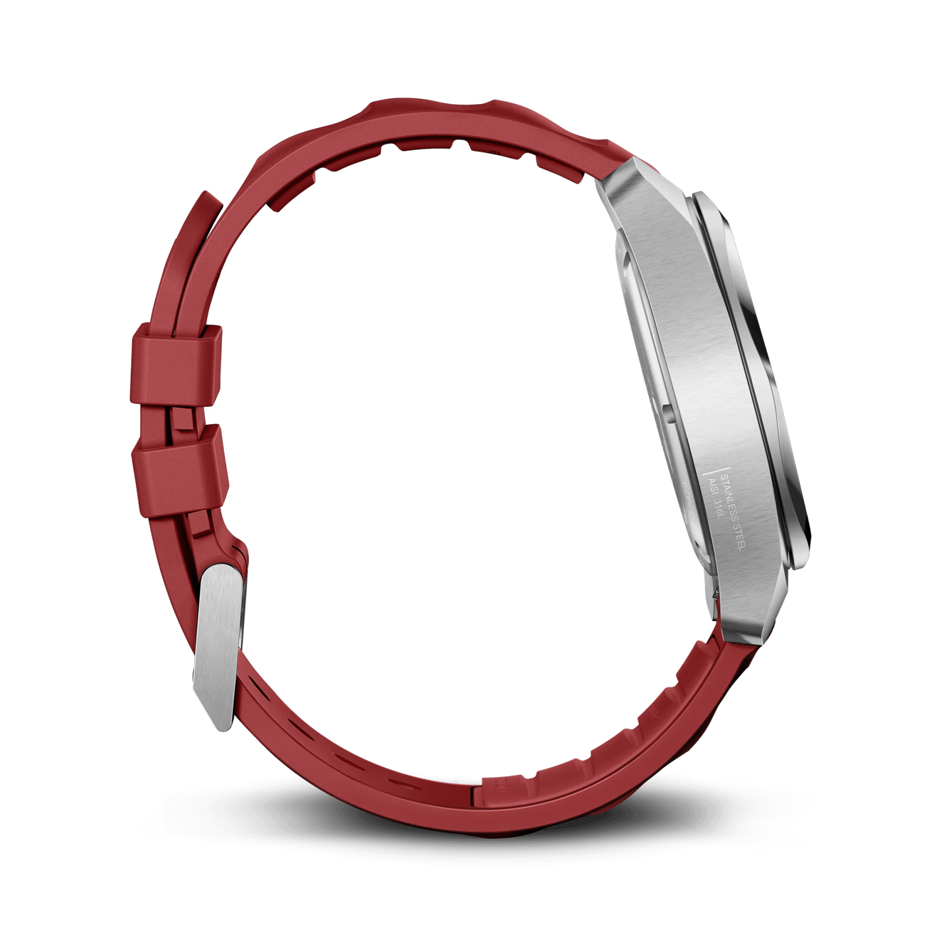 Victorinox Antimagnetic I.N.O.X. Quartz 242029 watch with red rubber strap and brushed stainless-steel case.