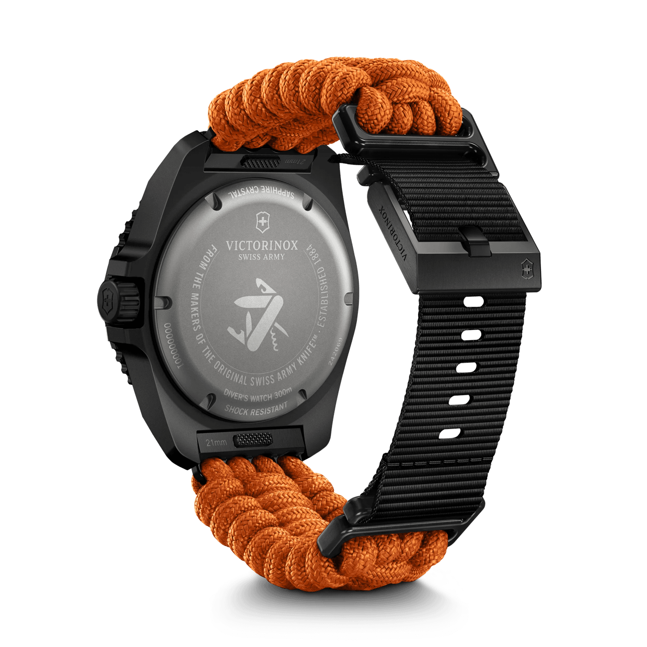 Victorinox Dive Pro Quartz Orange Paracord Band Black Dial Watch 242069.1