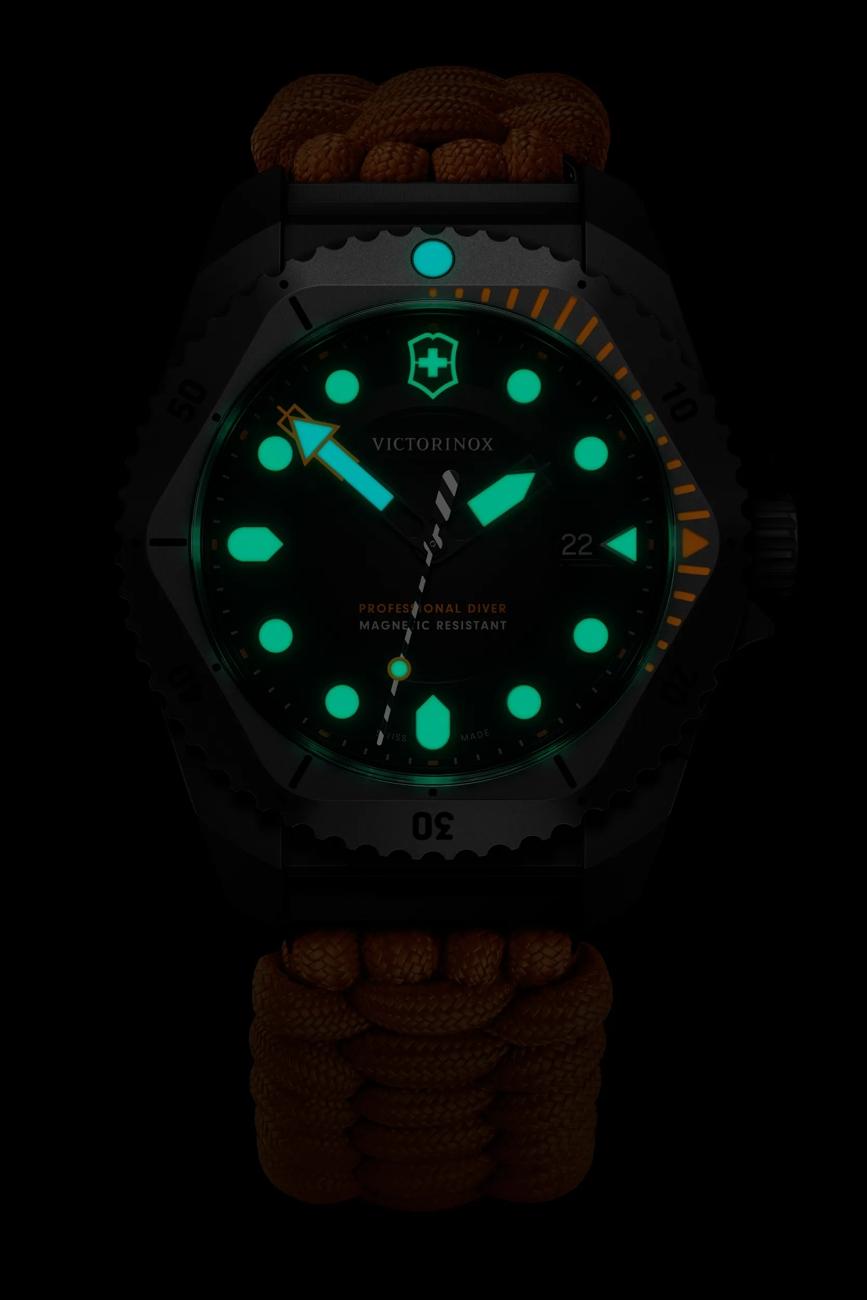 Victorinox Dive Pro Quartz Orange Paracord Band Black Dial Watch 242069.1