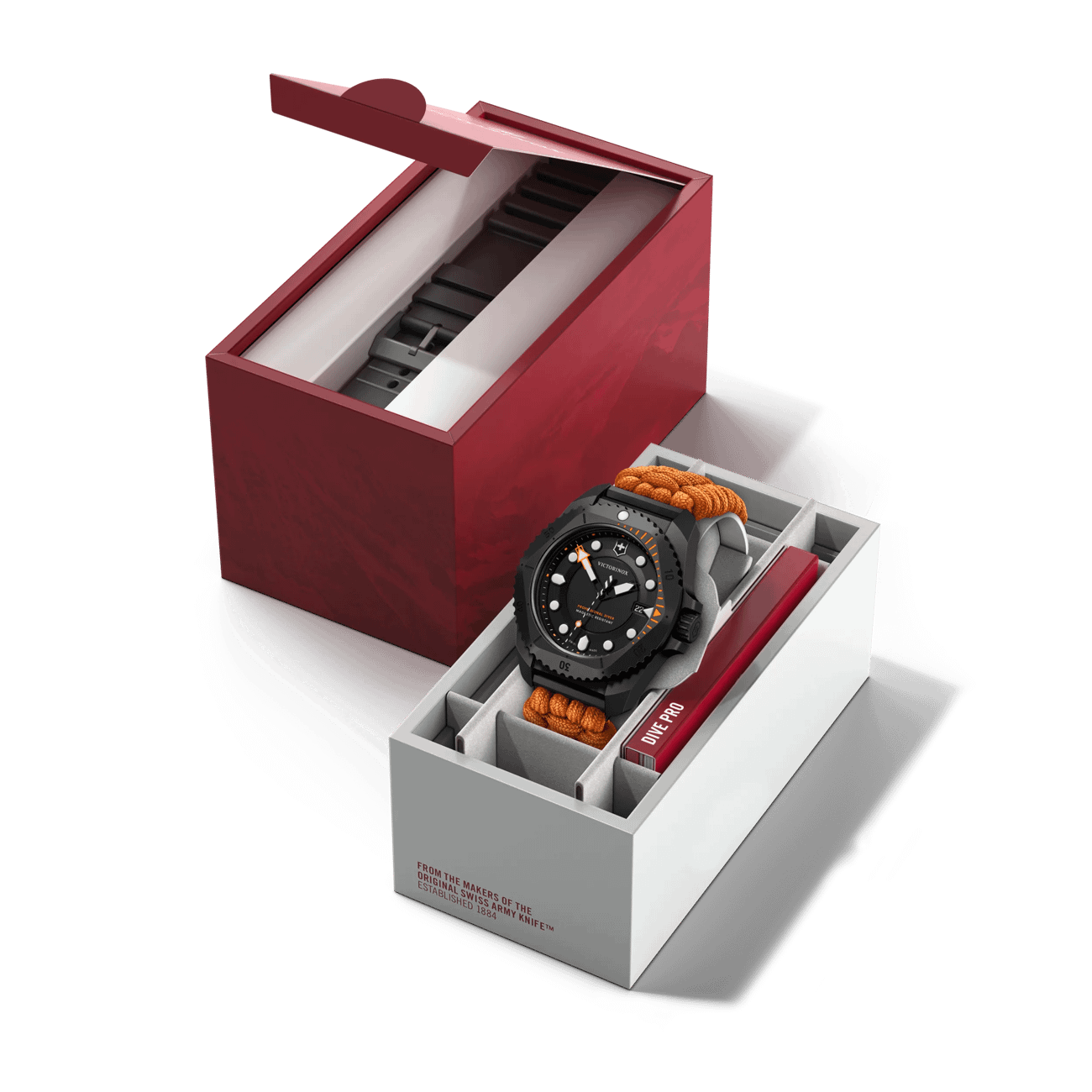 Victorinox Dive Pro Quartz Orange Paracord Band Black Dial Watch 242069.1