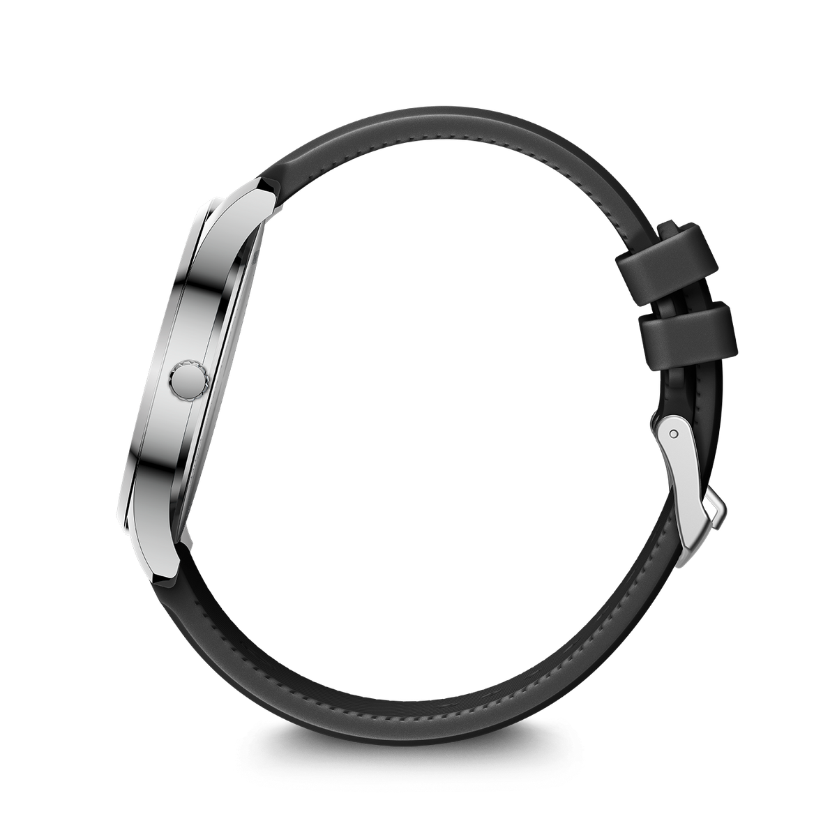 Side view of the Wenger City GMT 42 01.1442.102 showing the 8.1 mm stainless steel case and single crown