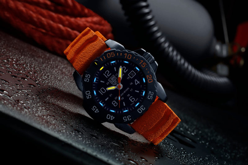Luminox Navy Seal Blue Dial Orange Rubber Strap Watch XS.3253.CBNSF.SET