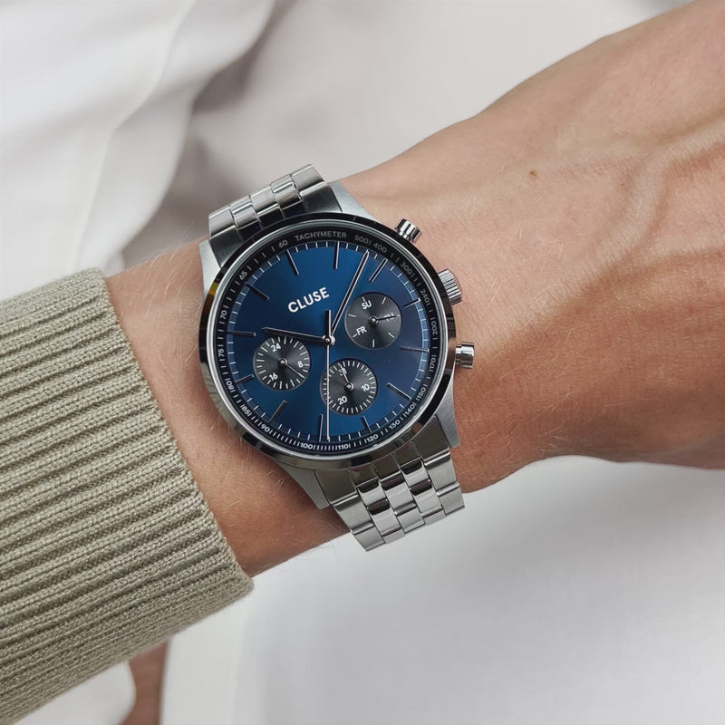 CLUSE Antheor Silver Link Blue Jelly Dial Watch CW21008