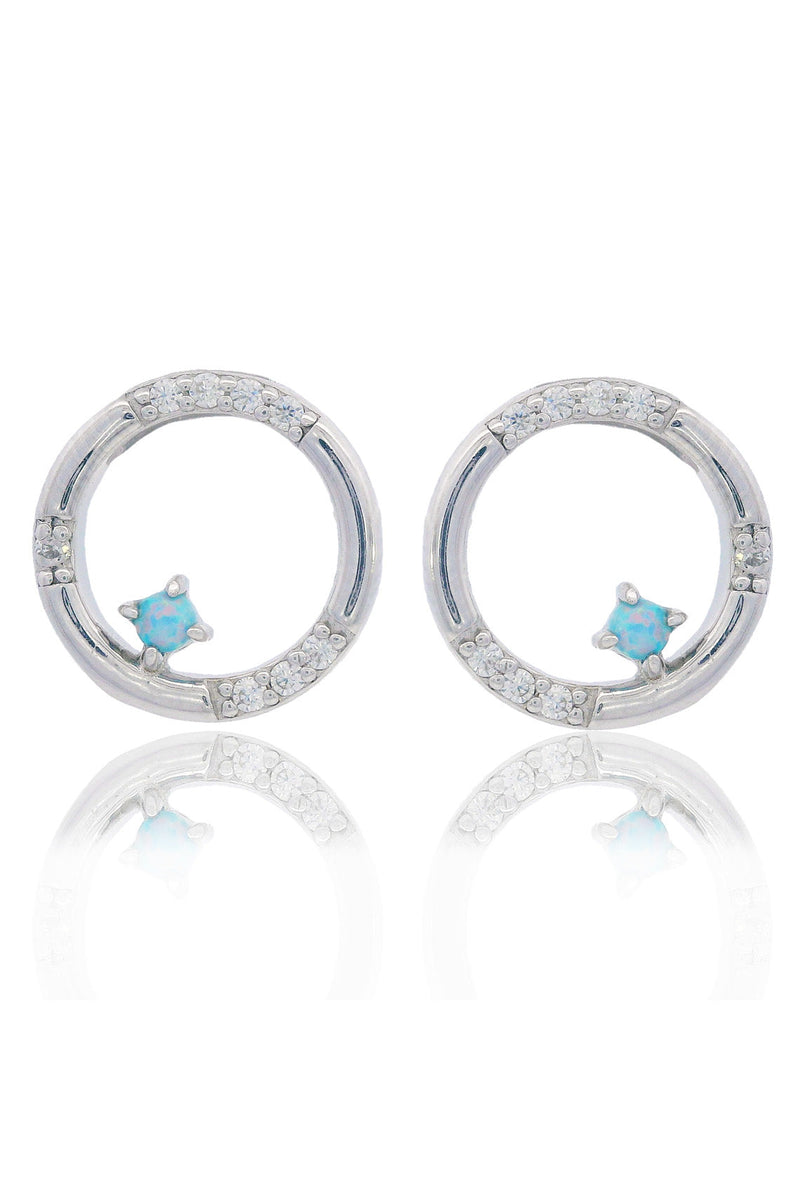 OPAL GLOW BLUE CREATED OPAL CIRCLE EARRINGS SILVER