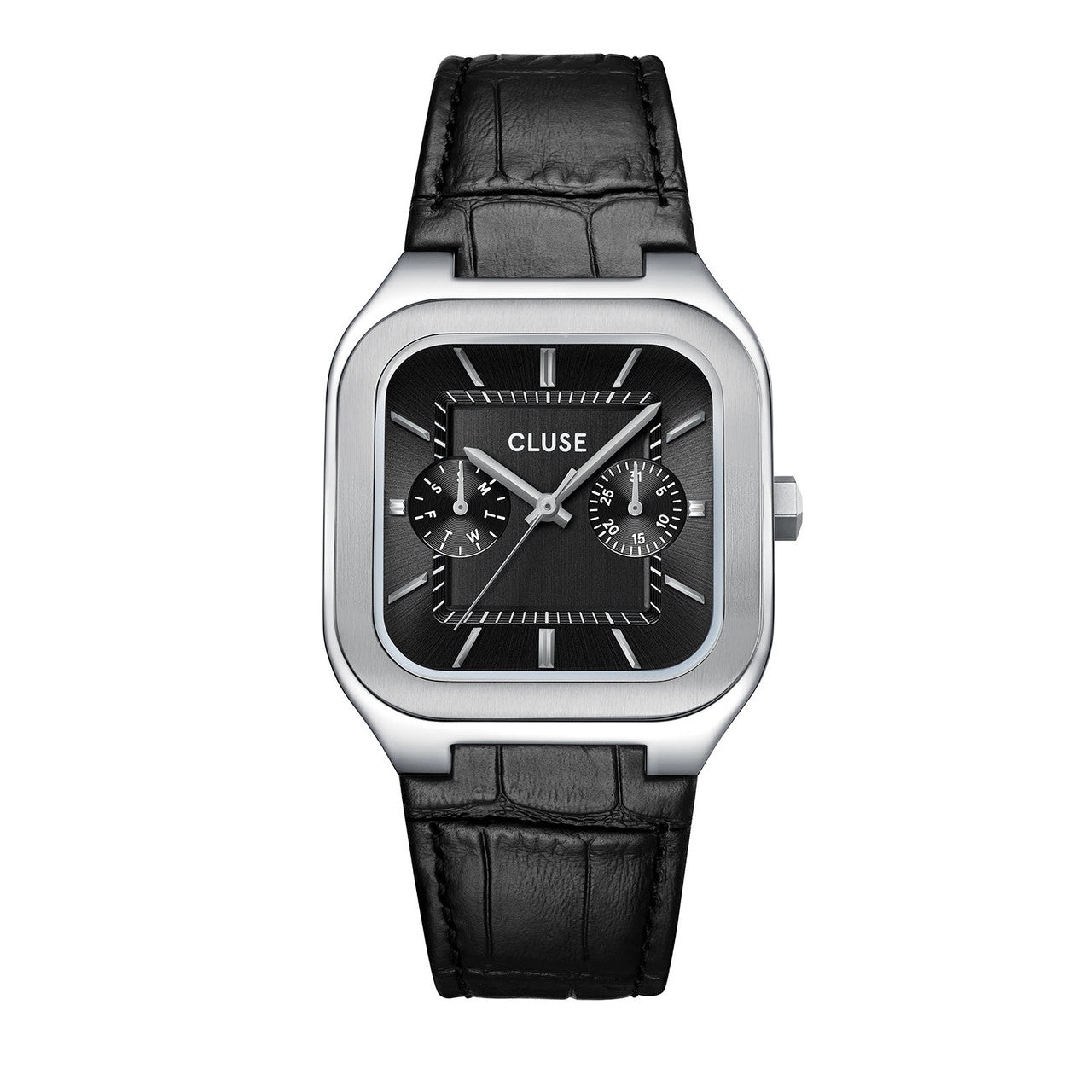 CLUSE Quadrus Multifunction Leather, Black, Silver Colour Watch CW26203