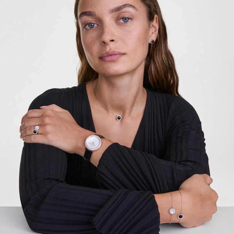 Daniel Wellington Crystalline Bezel Black Croc Rose Gold White Dial Watch DW00100827