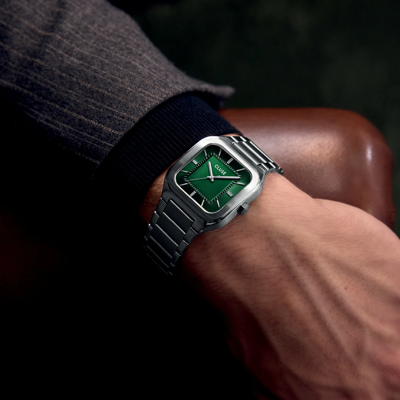 CLUSE Quadrus Square Green Dial Stainless Steel Link Watch CW25702