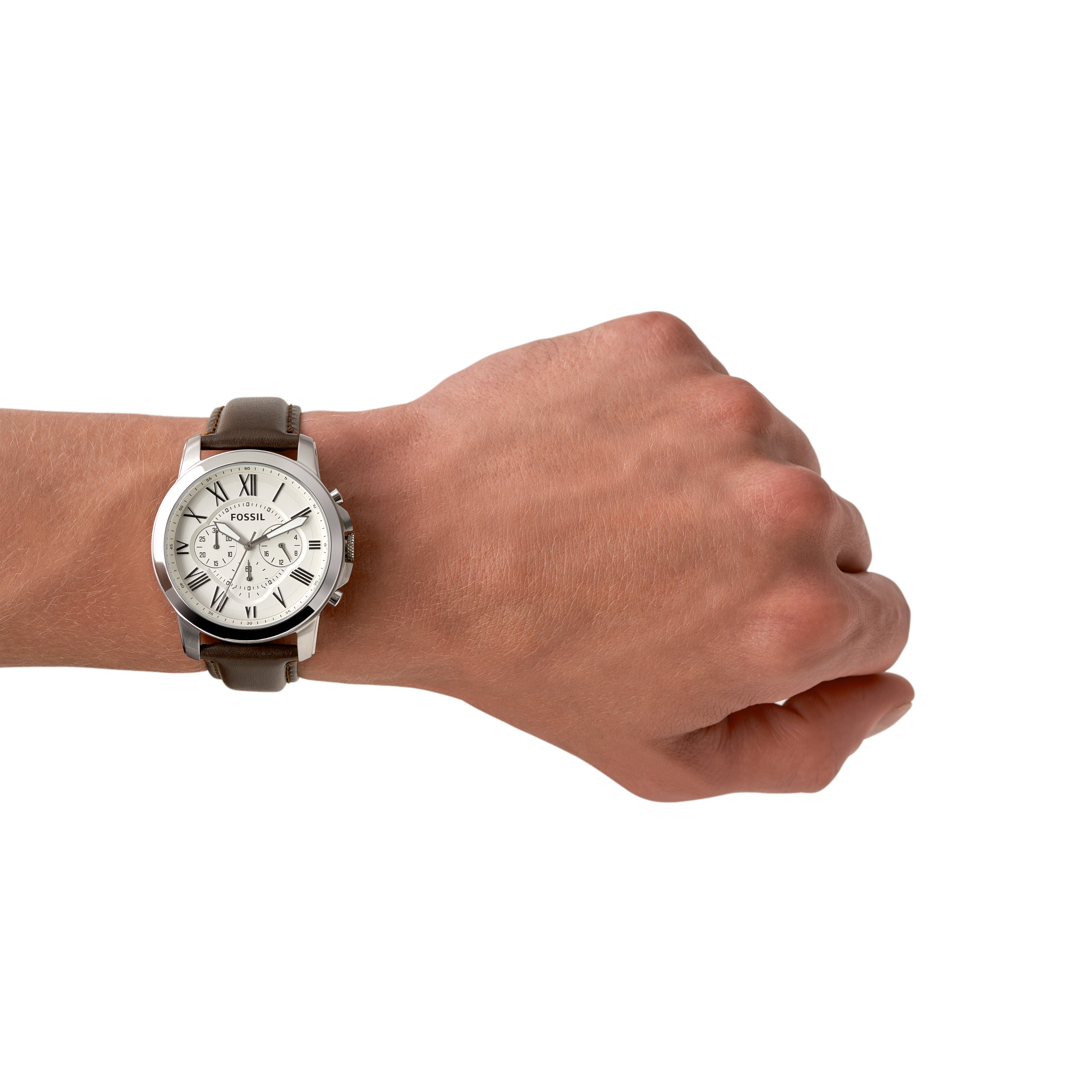 Fossil Grant Chronograph Cream Dial Brown Leather Watch FS4735