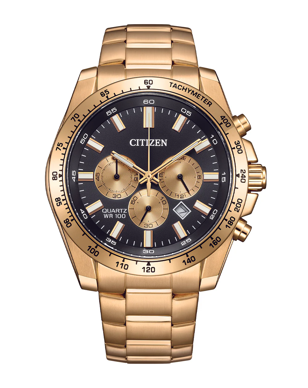 Citizen Quartz Sports Chronograph Black Dial Gold Tone Men's Watch AN8233-51E