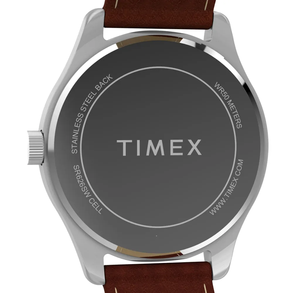 Timex Main Street Brown Leather Band Blue Dial Watch TW2Y16200