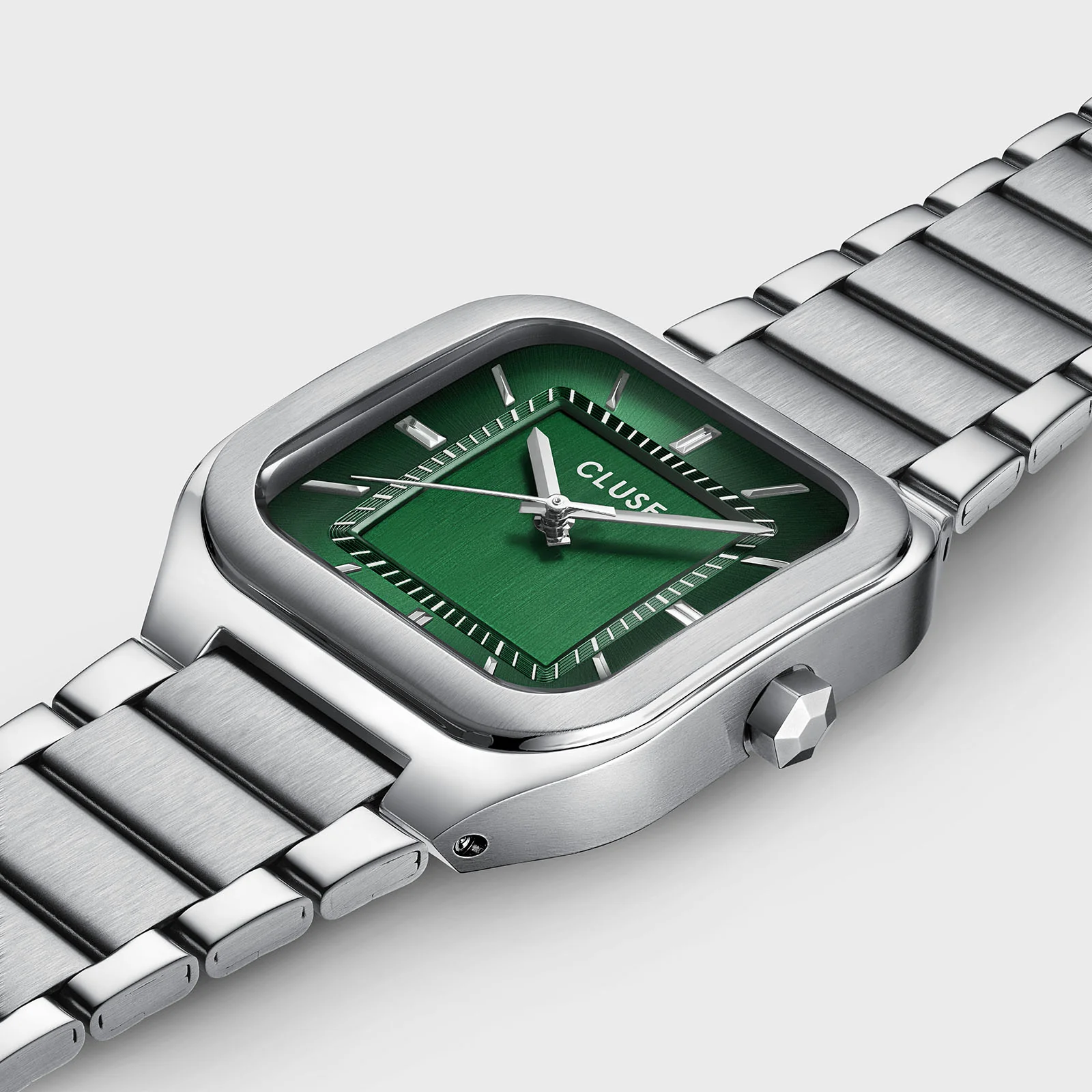 CLUSE Quadrus Square Green Dial Stainless Steel Link Watch CW25702