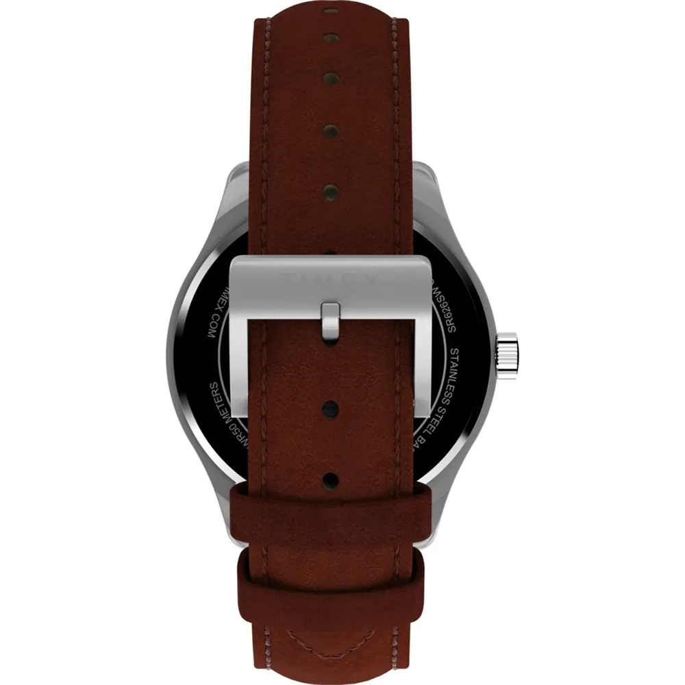 Timex Main Street Brown Leather Band Blue Dial Watch TW2Y16200