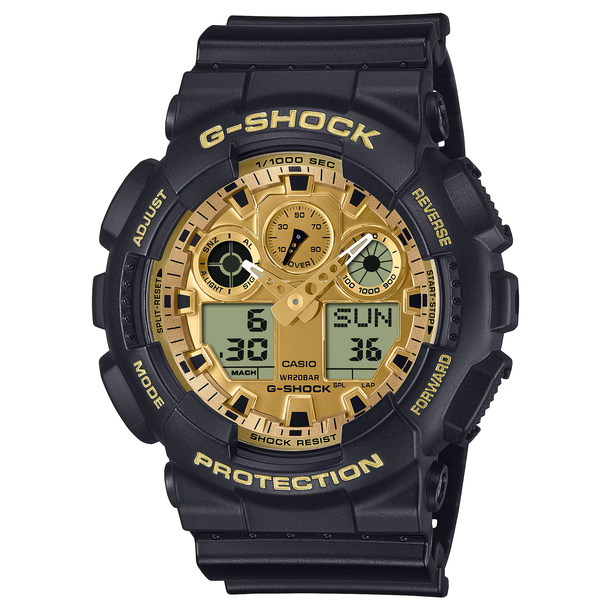 G-Shock Analog Digital Black Resin Band Gold Dial Watch GA100GGB-1A9