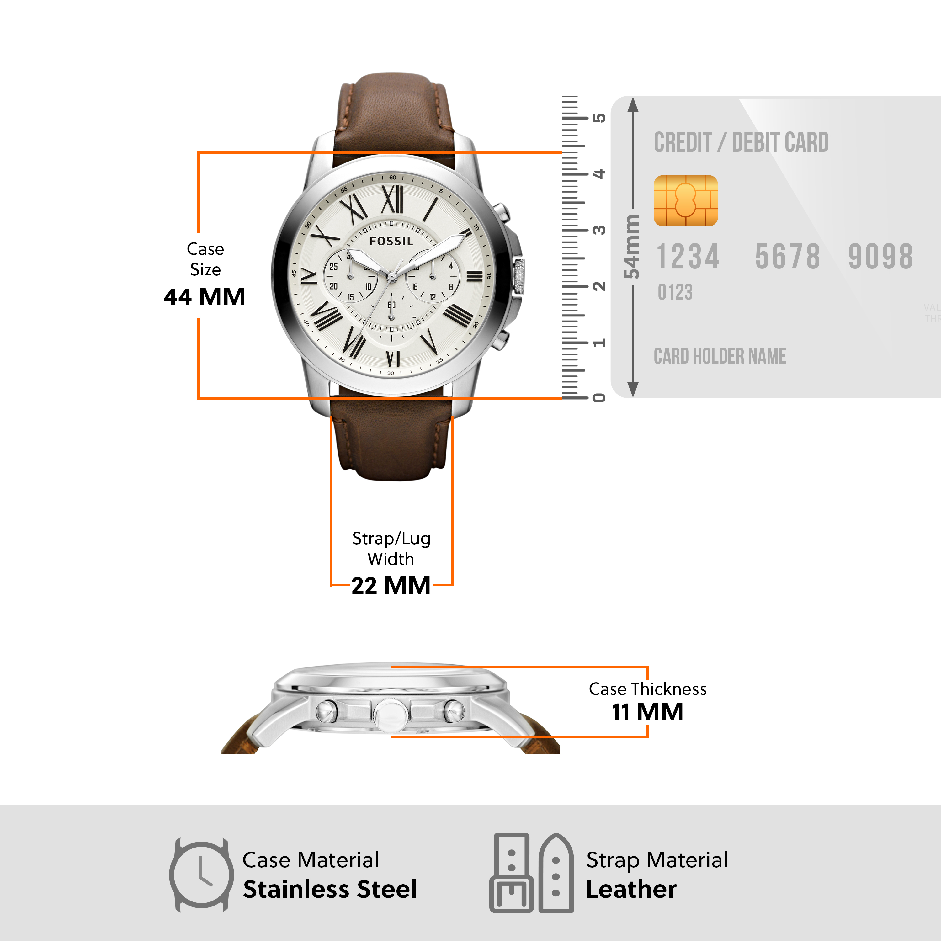 Fossil Grant Chronograph Cream Dial Brown Leather Watch FS4735