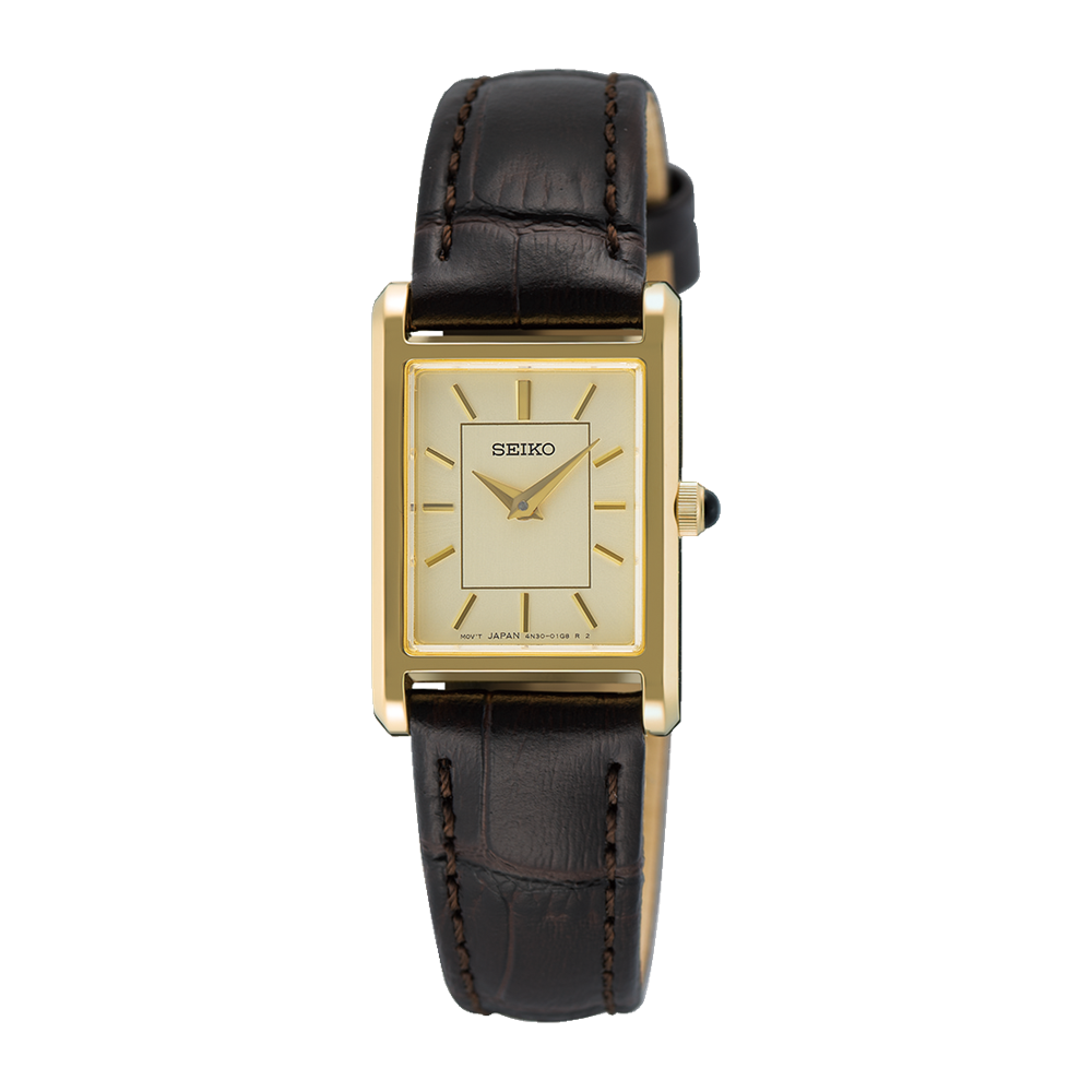 Seiko Ladies Classic Square Case Watch with Champagne Dial SWR110P