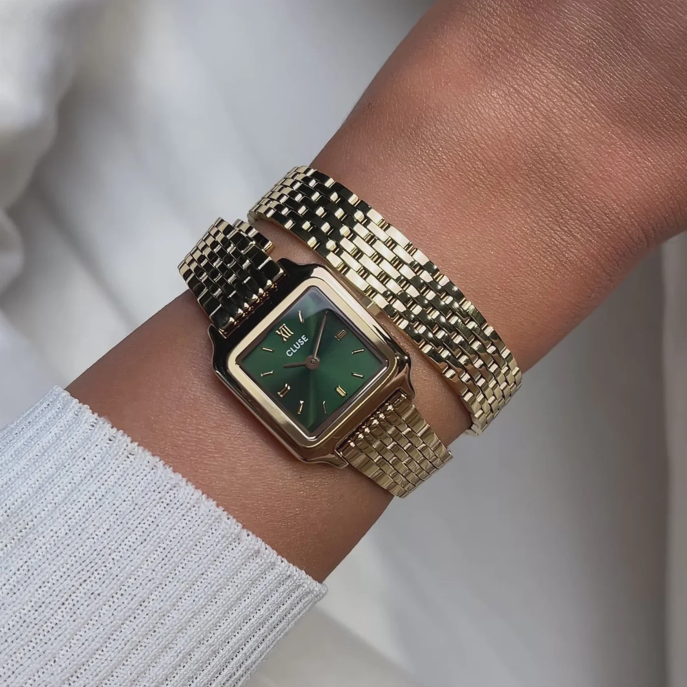 CLUSE Gracieuse Gold Mini Stainless Steel Double Wrap Band Green Dial CW15504
