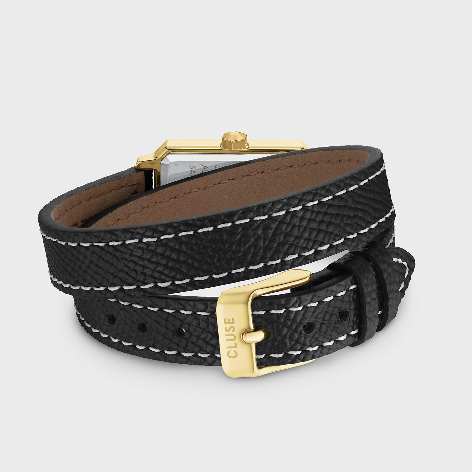 CLUSE Fluette Gold Dial Black Leather Double Wrap Band Watch CW11517