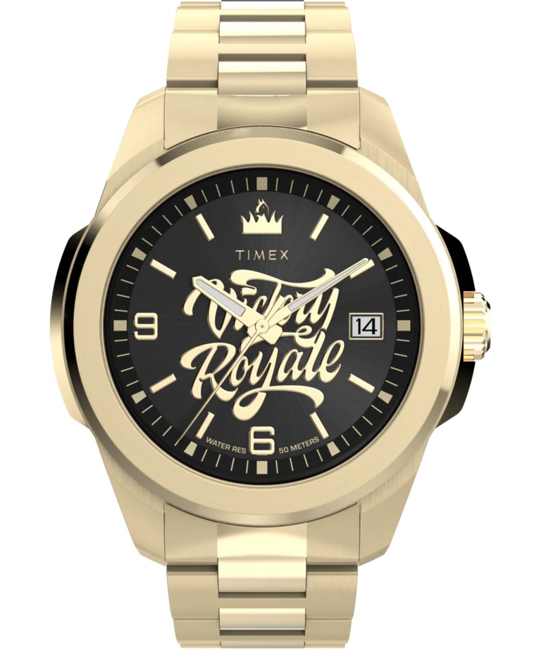 Timex x Fortnite Essex 45mm Gold Stainless Steel Black Dial Watch TW2Y47200