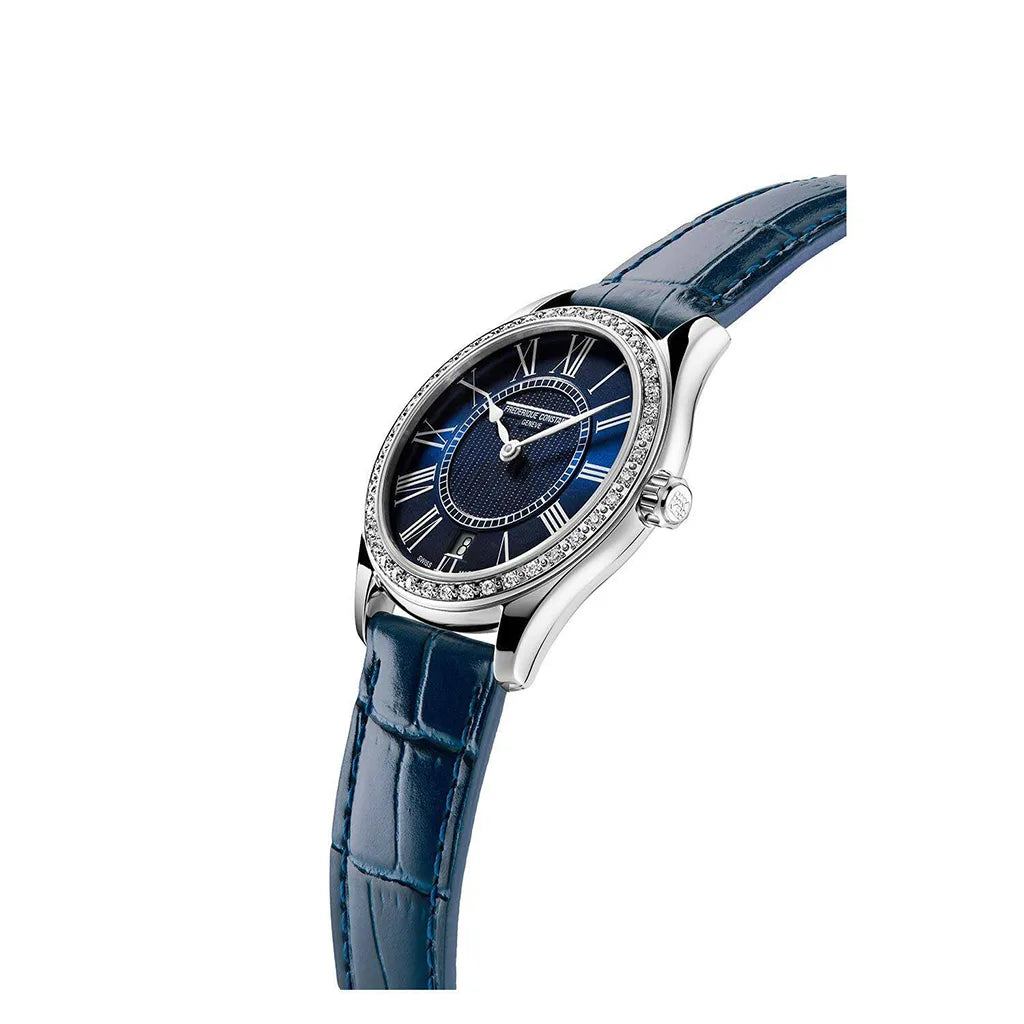 Frederique Constant Classics Diamond Bezel Blue Dial and Leather Band Ladies FC-220MN3BD6