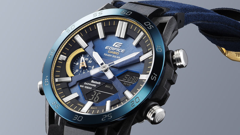 Casio Edifice Duo Solar Blue Alcantara Band Watch ECB2000SS-2A