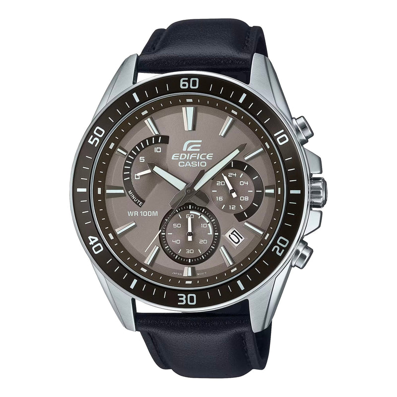 Casio Edifice Black Leather Strap Black Dial Watch EFR552L-5A