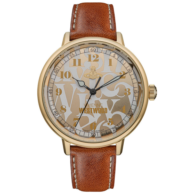 Vivienne Westwood Cavendish Gold 48mm Brown Leather Watch