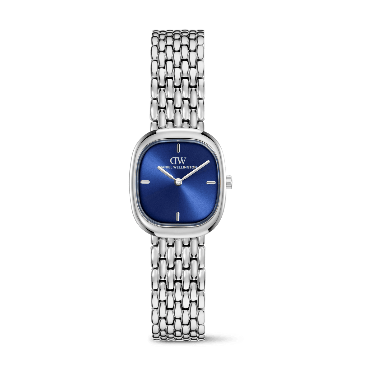 Daniel Wellington Corta Royal Blue Grain-Link Silver DW00100992 women's watch with blue sunray dial and silver link strap