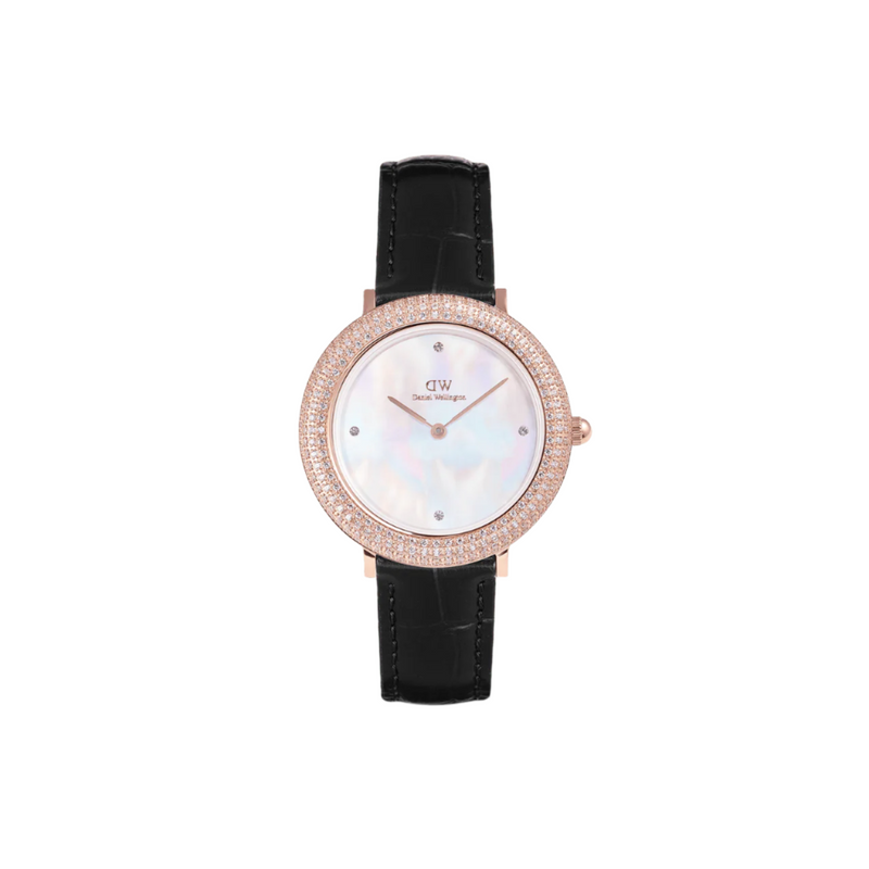 Daniel Wellington Crystalline Bezel Black Croc Rose Gold White Dial Watch DW00100827