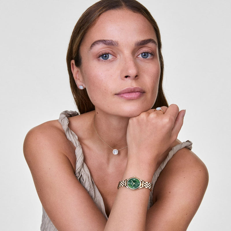 Daniel Wellington Ophelia Mini Beans Link Emerald Gold Dial Watch DW00100804