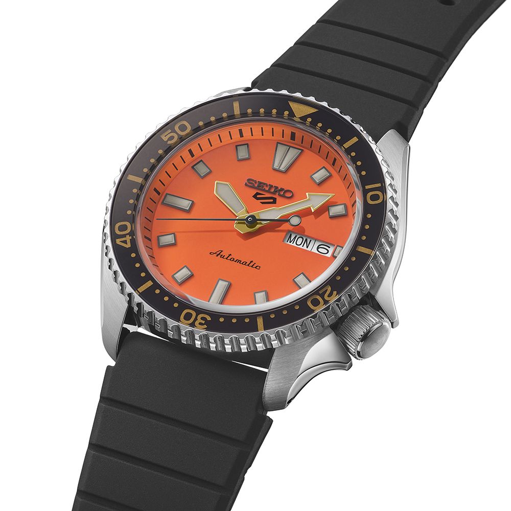 Seiko 5 Sports SKX Series Automatic Orange Dial Rubber Band Watch SRPL89K